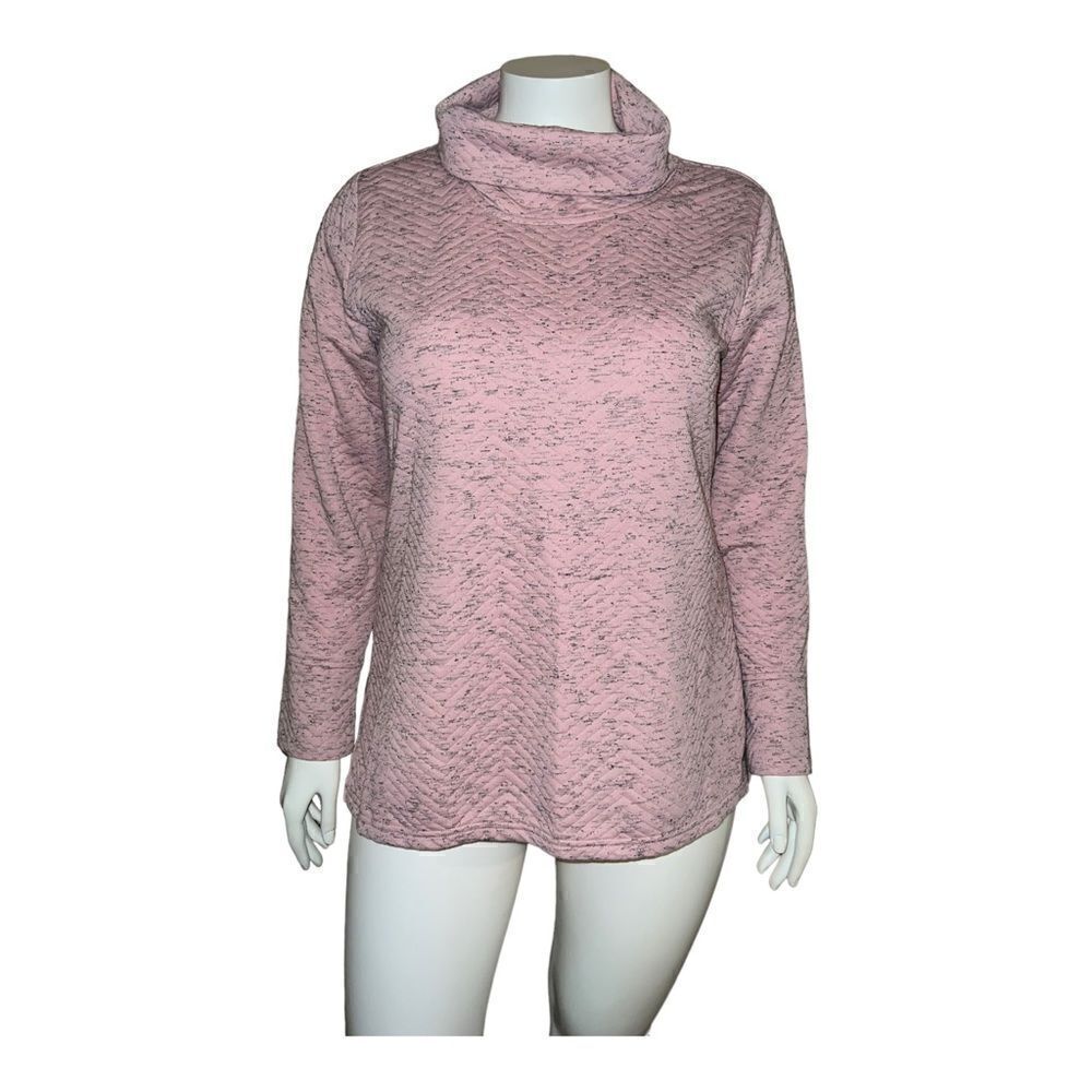 Reebok Womens Turtleneck Quilted Sweatshirt Heather Pink XL EUC
